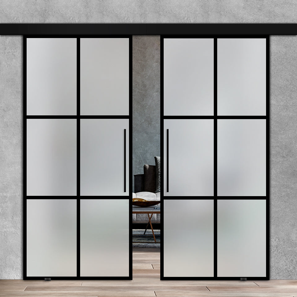 Double Sliding Glass Barn Door  Loft Style A100 LSBD - 3496 - DoorDiscounter