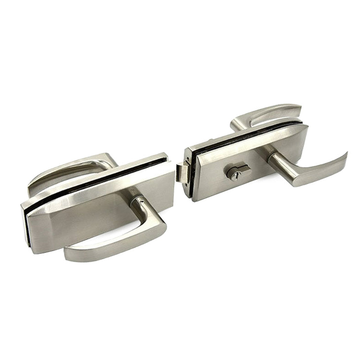Stainless Steel Glass Door Lock - Single or Double Sided with Latch and Handle Thumbturn KNUR - 3181 - DoorDiscounter