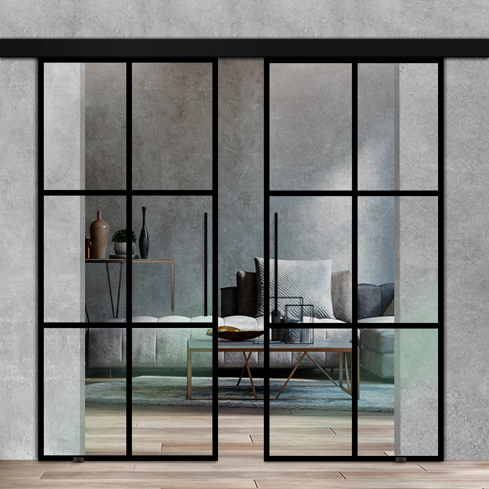 Double Sliding Glass Barn Door  Loft Style A100 LSBD - 3496 - DoorDiscounter