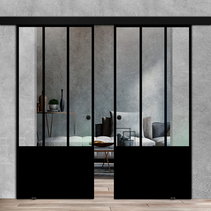 Double Sliding Glass Barn Door  Loft Style A100 LSBD - 3499 - DoorDiscounter