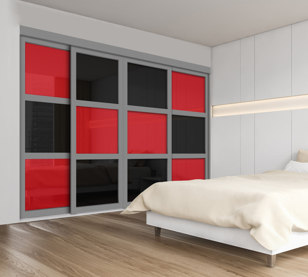 CLOSET DOOR WITH 4 PANEL -  RED AND BLACK PAINTED GLASS SSM4 - 2743 - DoorDiscounter