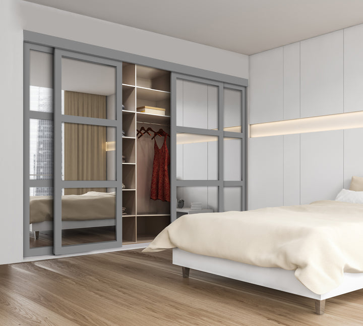 CLOSET DOOR WITH 4 PANEL -   MIRROR GLASS PANEL SSM4 - 2735 - DoorDiscounter