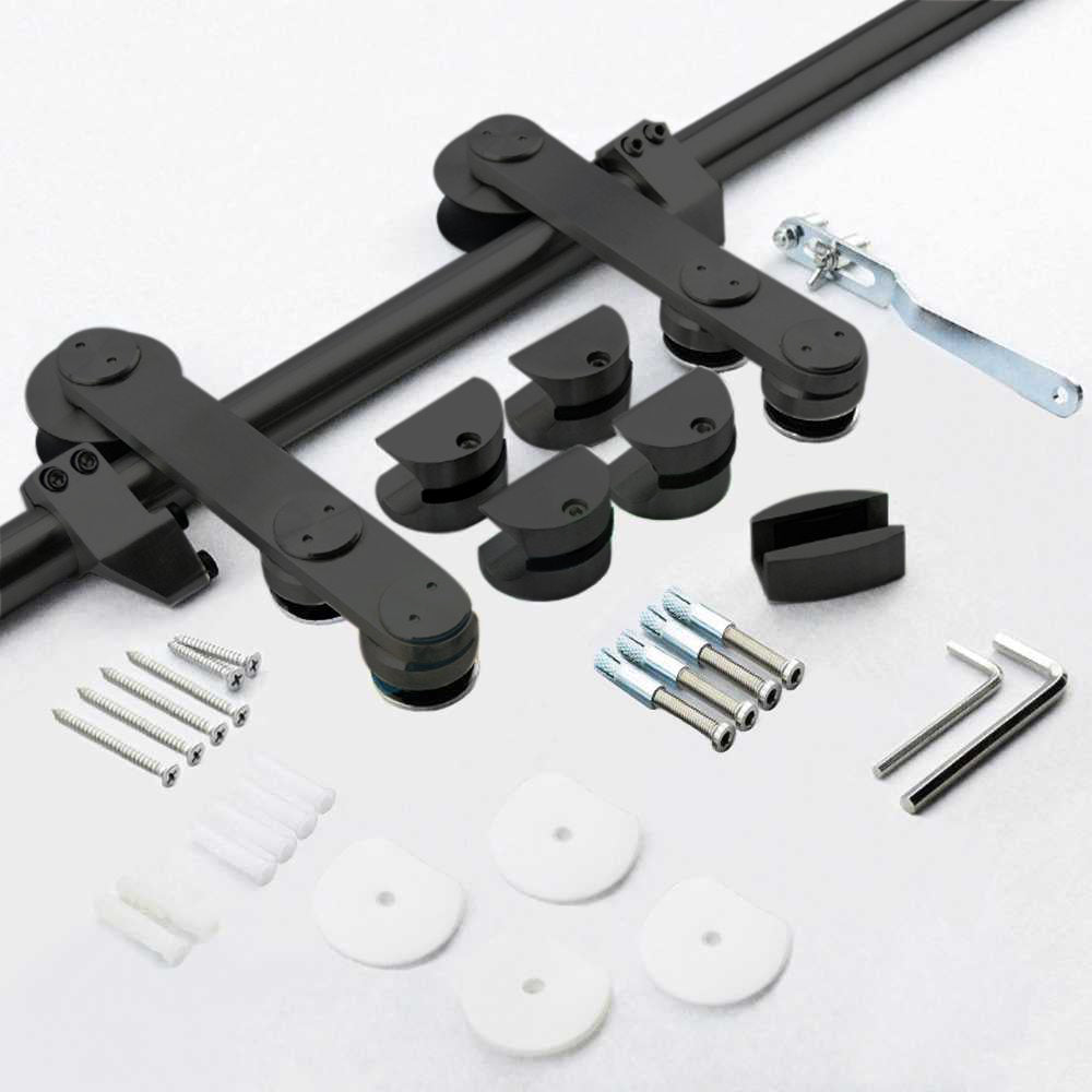 Frameless Industrial Glass Style Sliding Double Barn Door FIBD - 1380 - DoorDiscounter