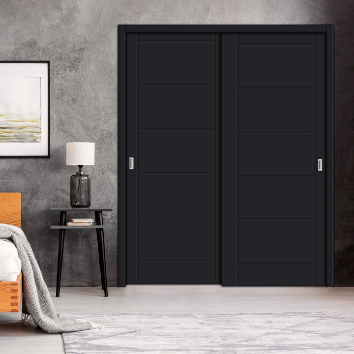 2 Leaf Bypass Sliding Closet Door With Modern Engraved Design & Hardware Kit 2Scd -0063 - DoorDiscounter