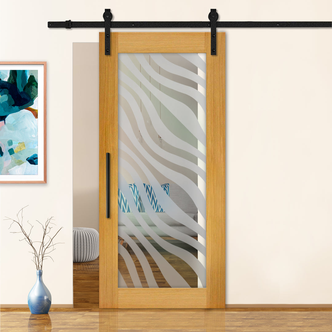 Sliding Barn Door with Frosted Design SBDF - 2338 - DoorDiscounter