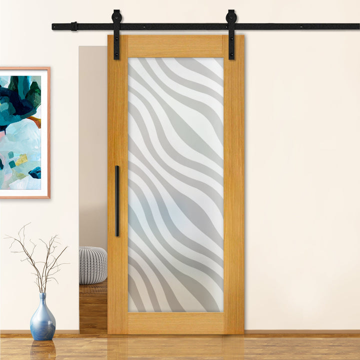 Sliding Barn Door with Frosted Design SBDF - 2338 - DoorDiscounter