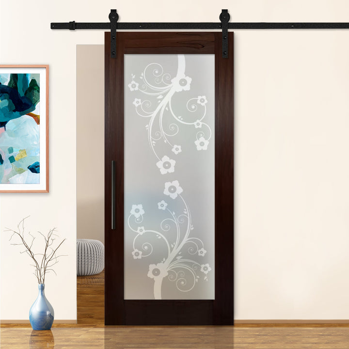 Sliding Barn Door with Frosted Design SBDF - 2393 - DoorDiscounter