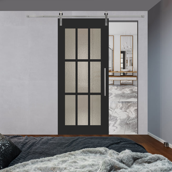 FRENCH SOLID WOOD 9 LITE SLIDING BARN DOOR WITH GLASS PANEL WDGP - 1213 - DoorDiscounter