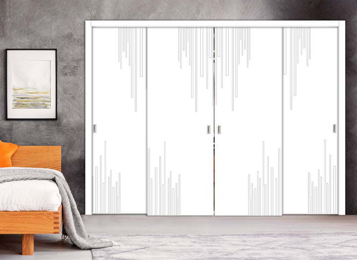 4 Leaf Bypass Sliding Closet Door with Modern Engraved Design & Hardware Kit 4SCD- 0068 - DoorDiscounter