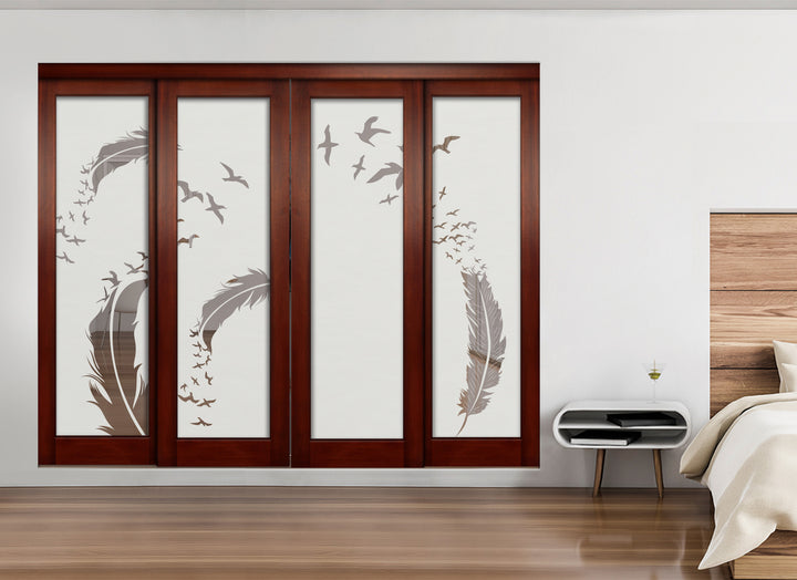 Sliding Bypass Closet Door Iin Solid Wood with Mirror Effect and Design Mec4 - 0531