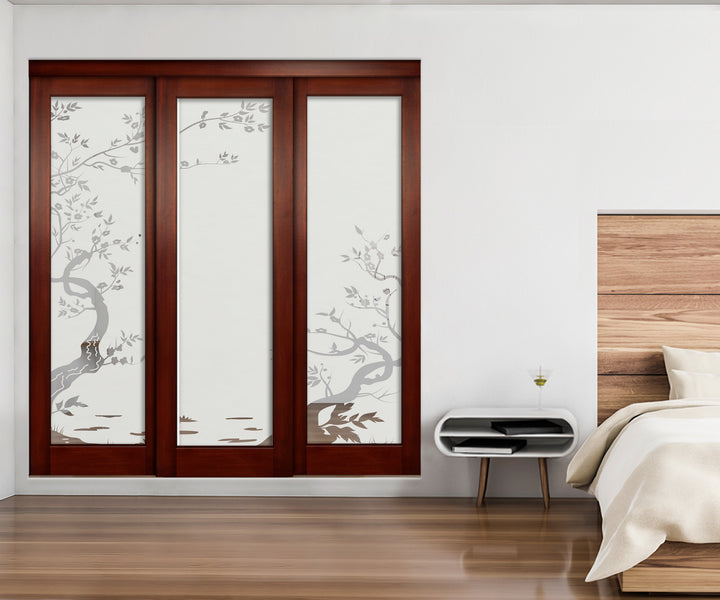 3 Leaf Sliding Bypass Closet Door with Frosted Panel Mec3 - 0192