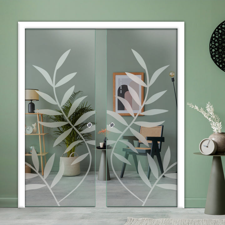 DOUBLE SLIDING POCKET GLASS DOOR WITH TRACK SYSTEM DPTS - 1396 - DoorDiscounter