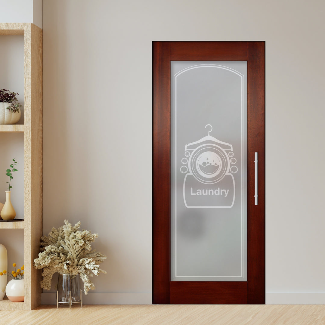 Self Closing Pivot Wooden Glass Door with Laundry Design Pwgd - 0437 - DoorDiscounter