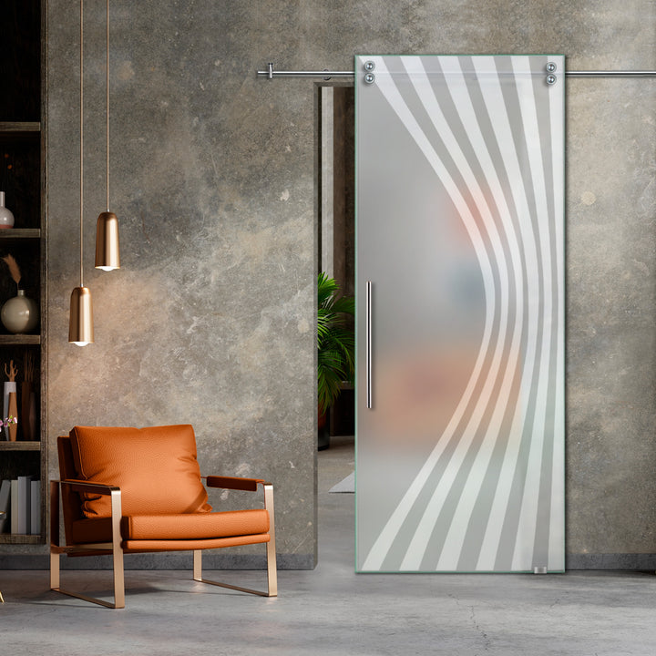 SLIDING GLASS BARN DOOR WITH FROSTED DESIGNS V2000 SGF1 - 0636 - DoorDiscounter