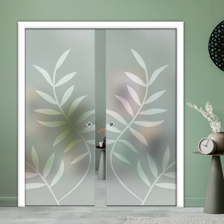 DOUBLE SLIDING POCKET GLASS DOOR WITH TRACK SYSTEM DPTS - 1396 - DoorDiscounter