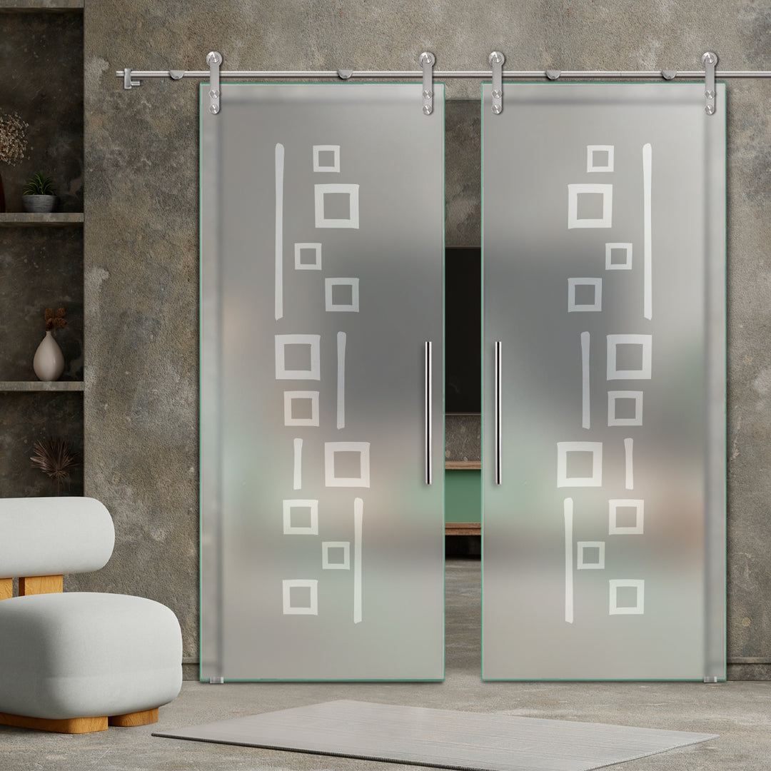 DOUBLE GLASS SLIDING BARN DOOR WITH DESIGN V1000 DSBD - 1738 - DoorDiscounter