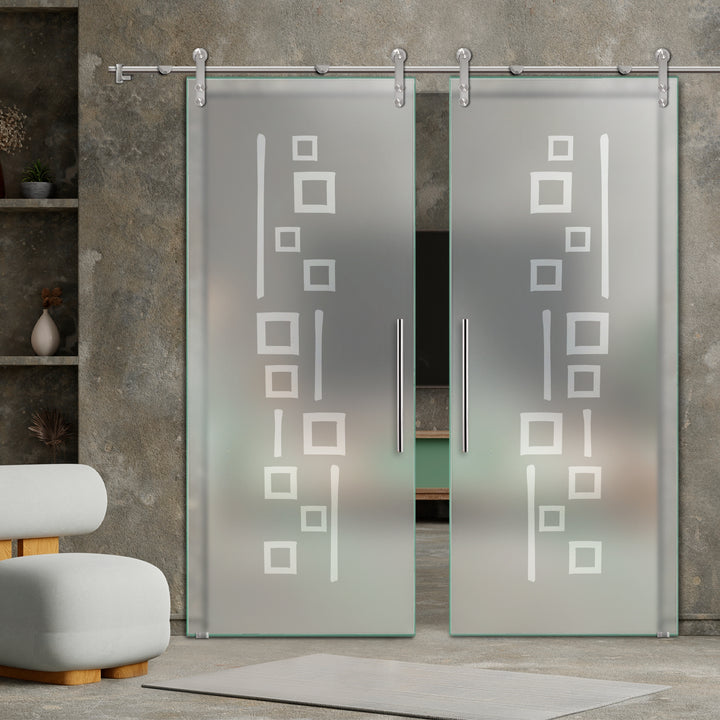 DOUBLE GLASS SLIDING BARN DOOR WITH DESIGN V1000 DSBD - 1738 - DoorDiscounter