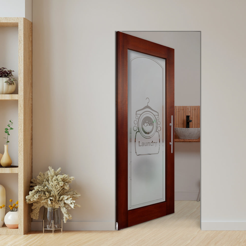 Self Closing Pivot Wooden Glass Door with Laundry Design Pwgd - 0437 - DoorDiscounter