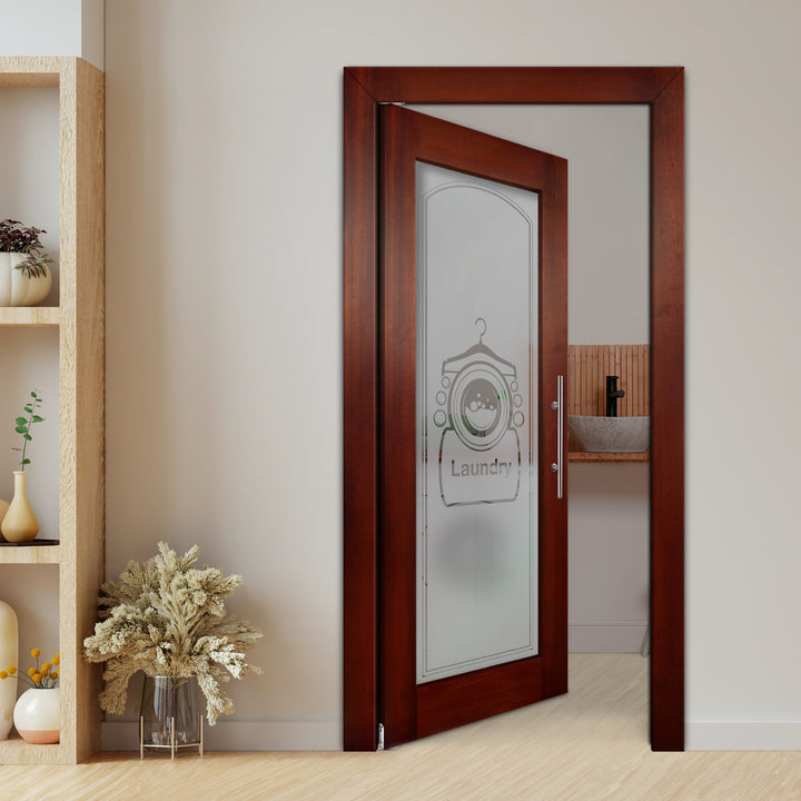 Self Closing Pivot Wooden Glass Door with Laundry Design Pwgd - 0437 - DoorDiscounter