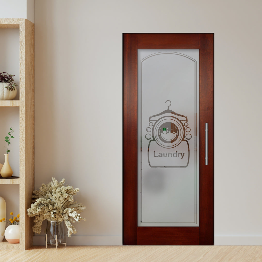 Self Closing Pivot Wooden Glass Door with Laundry Design Pwgd - 0437 - DoorDiscounter