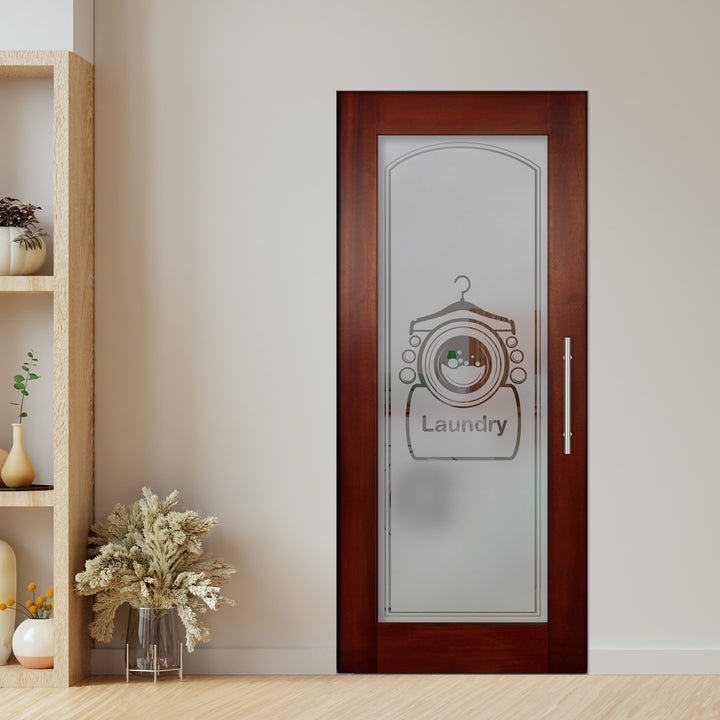 Self Closing Pivot Wooden Glass Door with Laundry Design Pwgd - 0437 - DoorDiscounter