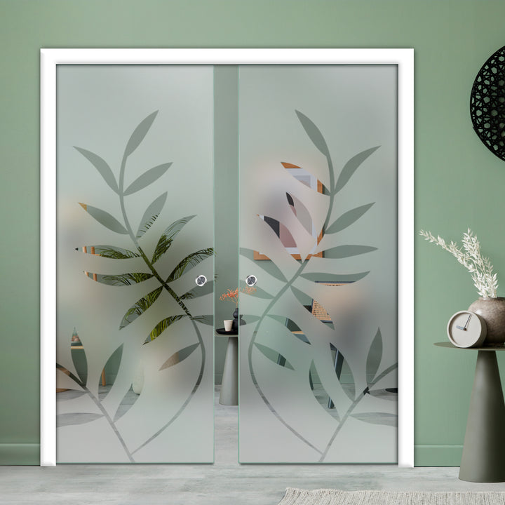 DOUBLE SLIDING POCKET GLASS DOOR WITH TRACK SYSTEM DPTS - 1396 - DoorDiscounter