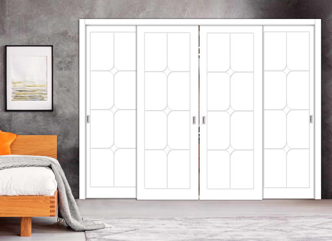 4 Leaf Bypass Sliding Closet Door with Modern Engraved Design & Hardware Kit 4SCD- 0069 - DoorDiscounter