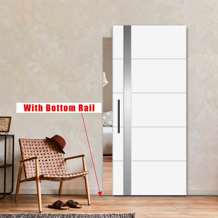 Flush Sliding Barn Door With Aluminium vertical Line & Hidden / Invisible Hardware FHID - 1012 - DoorDiscounter