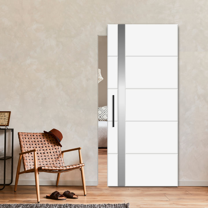 Flush Sliding Barn Door With Aluminium vertical Line & Hidden / Invisible Hardware FHID - 1012 - DoorDiscounter