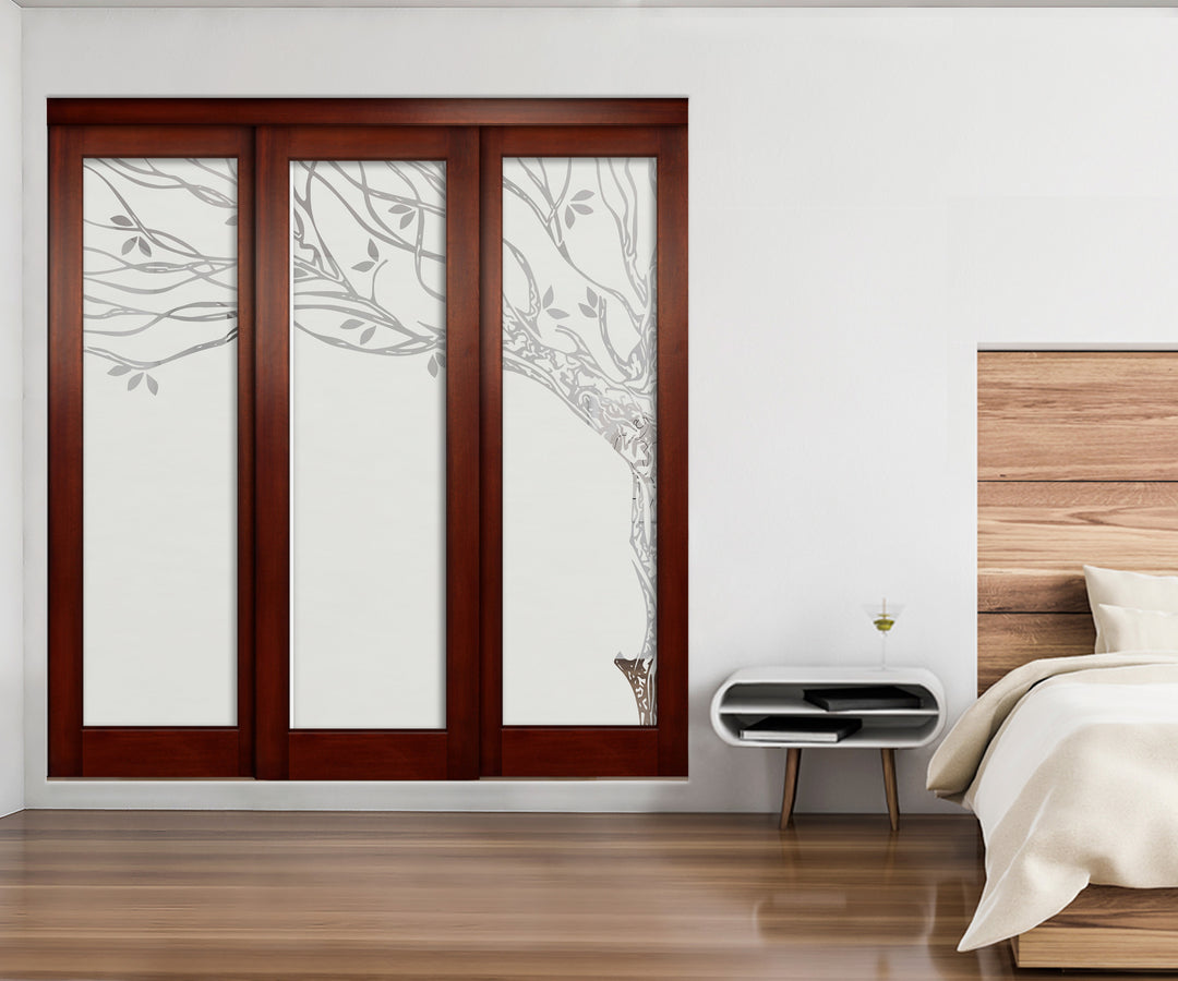 3 Leaf Sliding Bypass Closet Door with Frosted Panel Mec3 - 0193