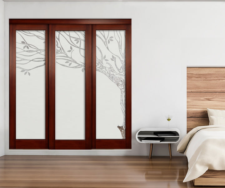 3 Leaf Sliding Bypass Closet Door with Frosted Panel Mec3 - 0193