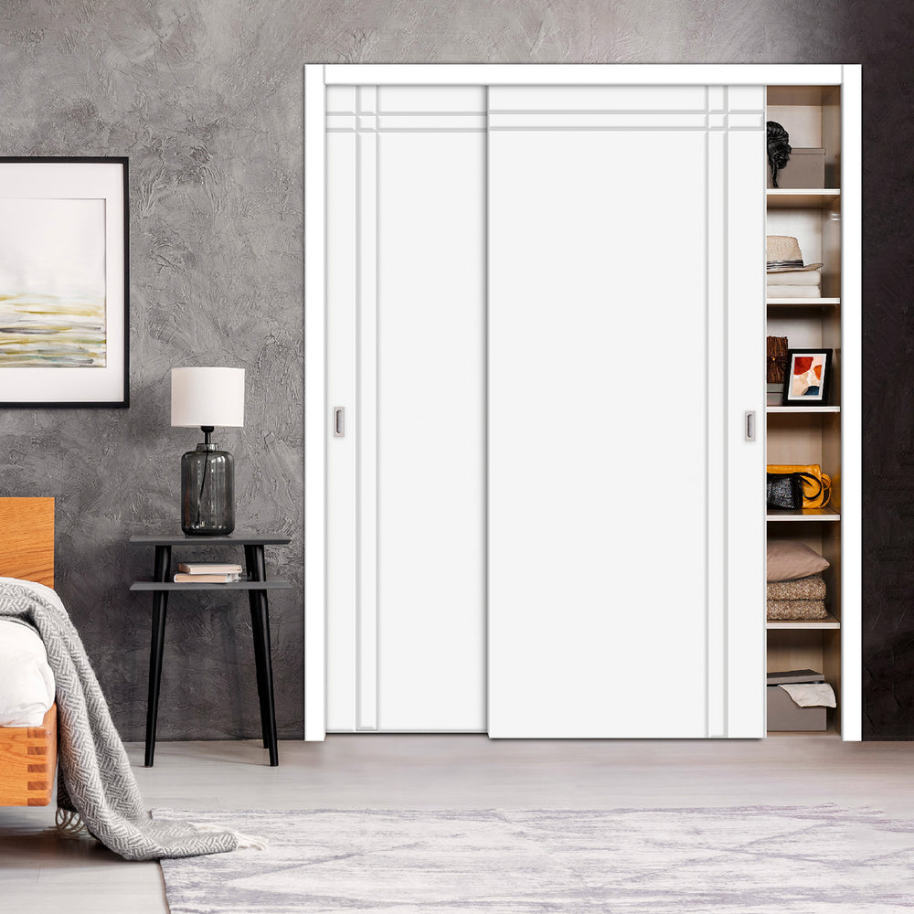 2 Leaf Bypass Sliding Closet Door with Modern Engraved Design & Hardware Kit 2SCD -0013 - DoorDiscounter