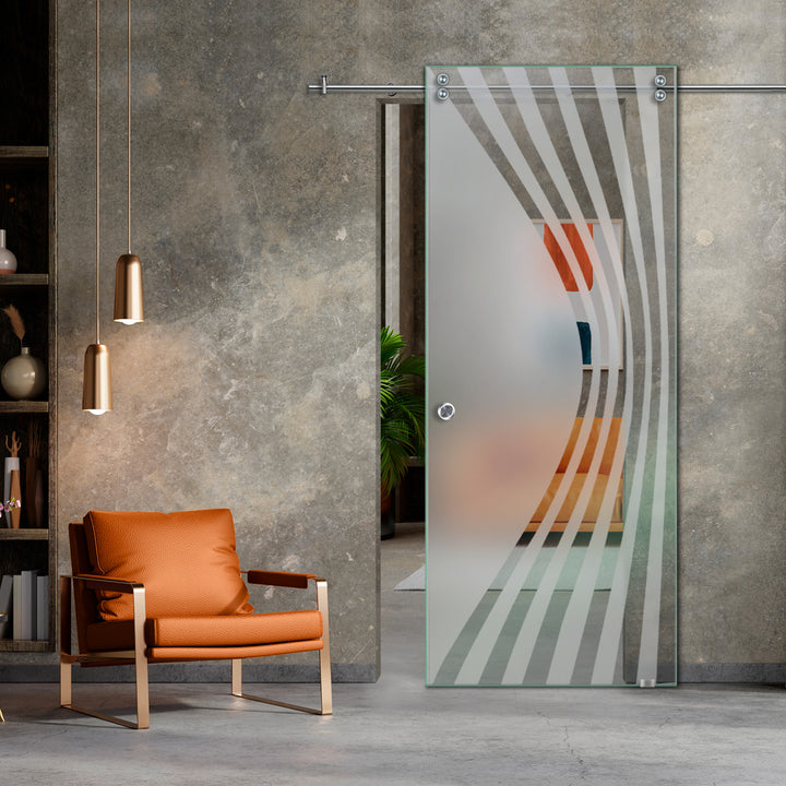 SLIDING GLASS BARN DOOR WITH FROSTED DESIGNS V2000 SGF1 - 0636 - DoorDiscounter