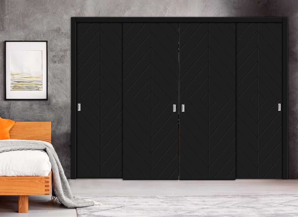 4 Leaf Bypass Sliding Closet Door with Modern Engraved Design & Hardware Kit 4SCD- 0070 - DoorDiscounter