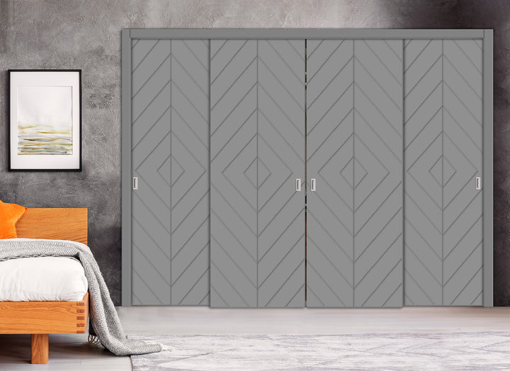 4 Leaf Bypass Sliding Closet Door with Modern Engraved Design & Hardware Kit 4SCD- 0070 - DoorDiscounter