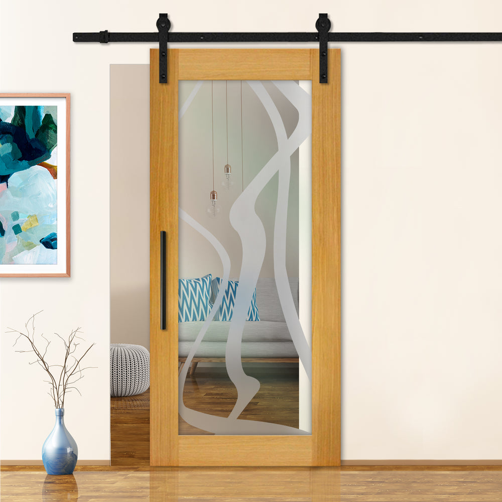 Sliding Barn Door with Frosted Design SBDF - 2340 - DoorDiscounter