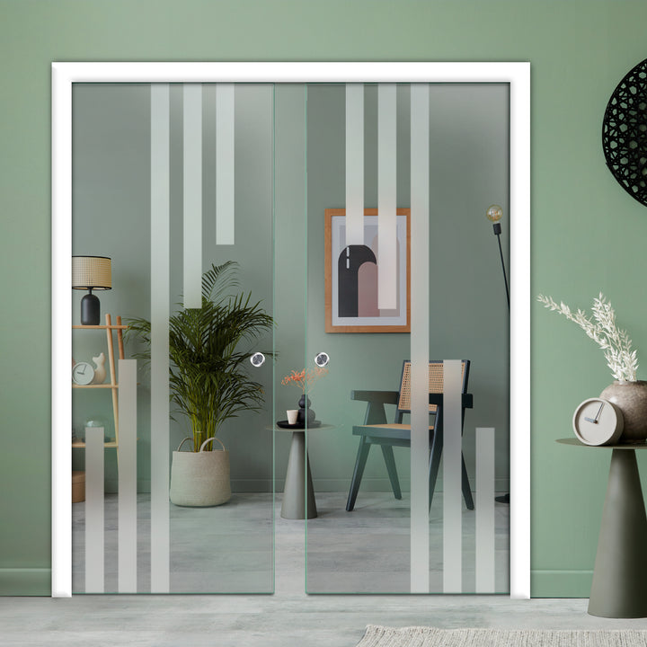 DOUBLE SLIDING POCKET GLASS DOOR WITH TRACK SYSTEM DPTS - 2600 - DoorDiscounter