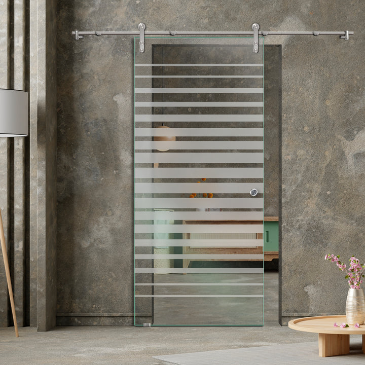 GLASS SLIDING BARN DOOR WITH DESIGN V1000 GSBD - 3286 - DoorDiscounter