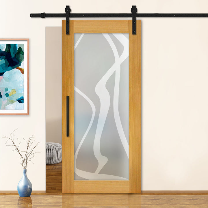 Sliding Barn Door with Frosted Design SBDF - 2340 - DoorDiscounter