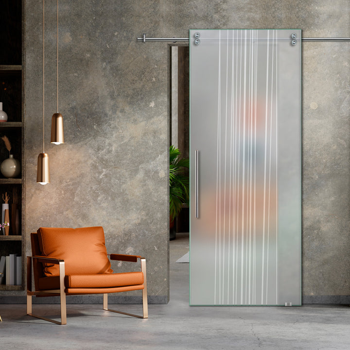 SLIDING GLASS BARN DOOR WITH FROSTED DESIGNS V2000 SGF1 - 0637 - DoorDiscounter