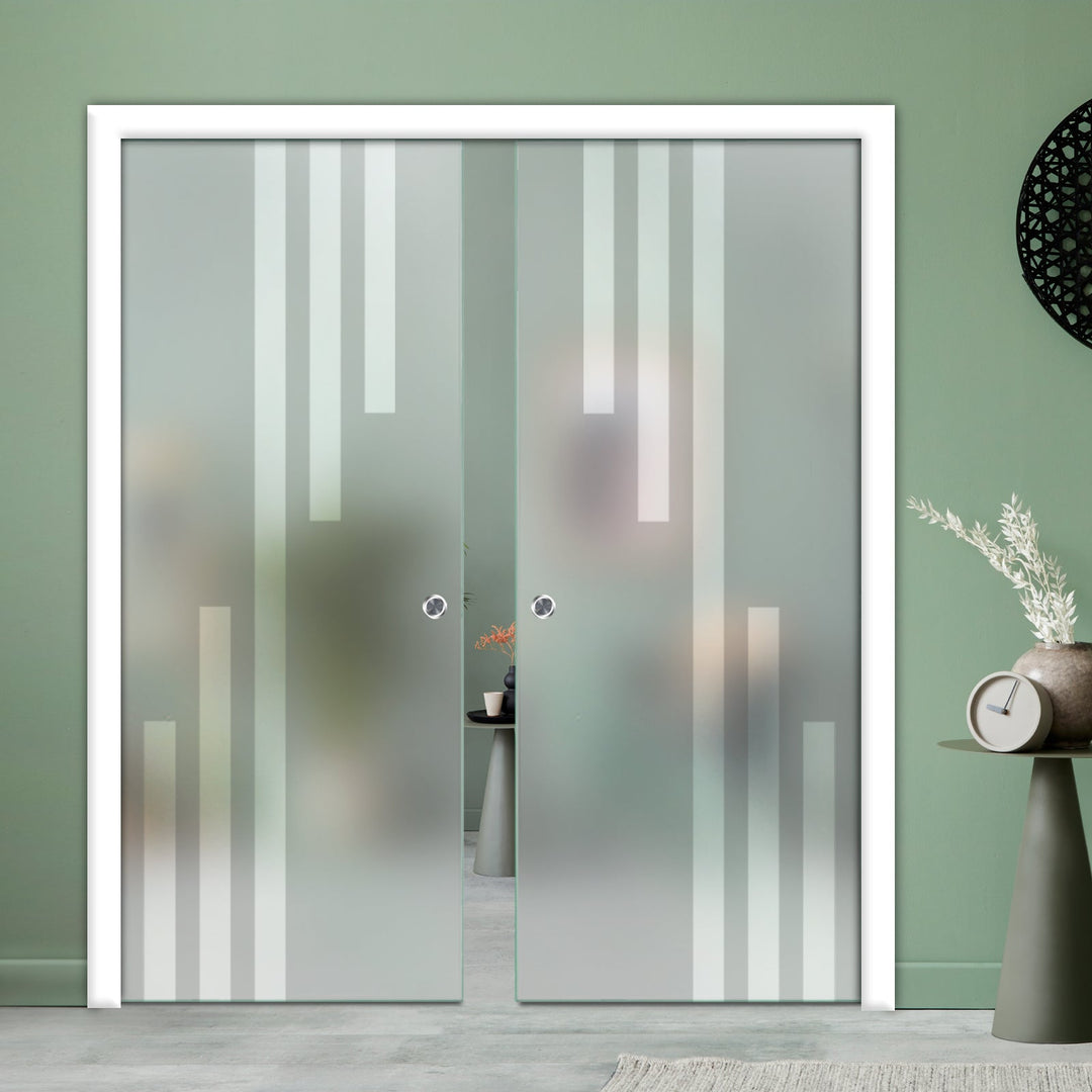 DOUBLE SLIDING POCKET GLASS DOOR WITH TRACK SYSTEM DPTS - 2600 - DoorDiscounter