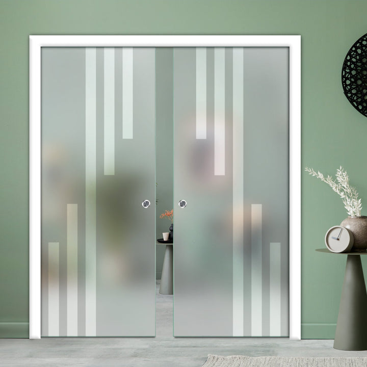DOUBLE SLIDING POCKET GLASS DOOR WITH TRACK SYSTEM DPTS - 2600 - DoorDiscounter