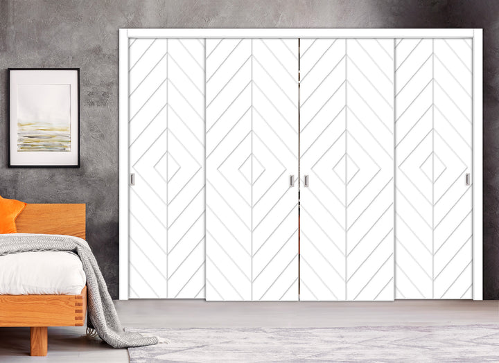 4 Leaf Bypass Sliding Closet Door with Modern Engraved Design & Hardware Kit 4SCD- 0070 - DoorDiscounter