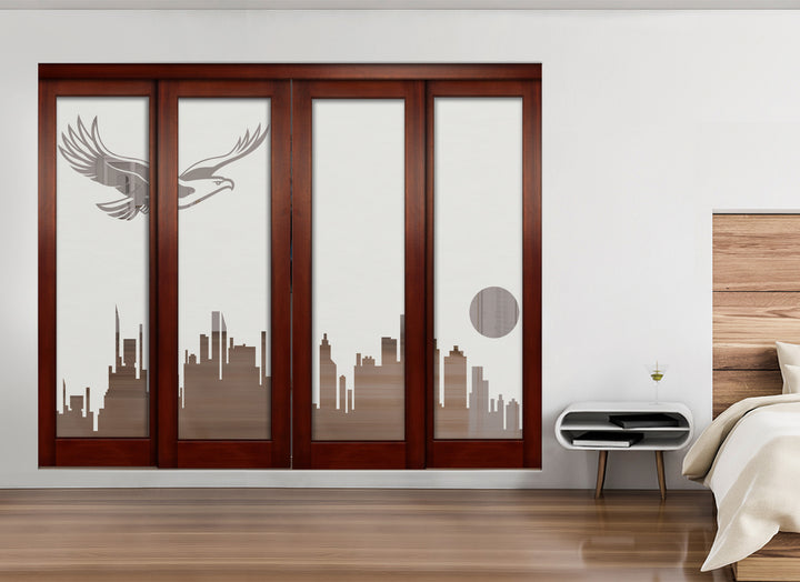 4 Leaf Sliding Bypass Closet Door with Frosted Panel Mec4 - 0533