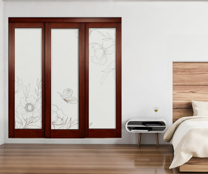 3 Leaf Sliding Bypass Closet Door with Frosted Panel Mec3 - 0194