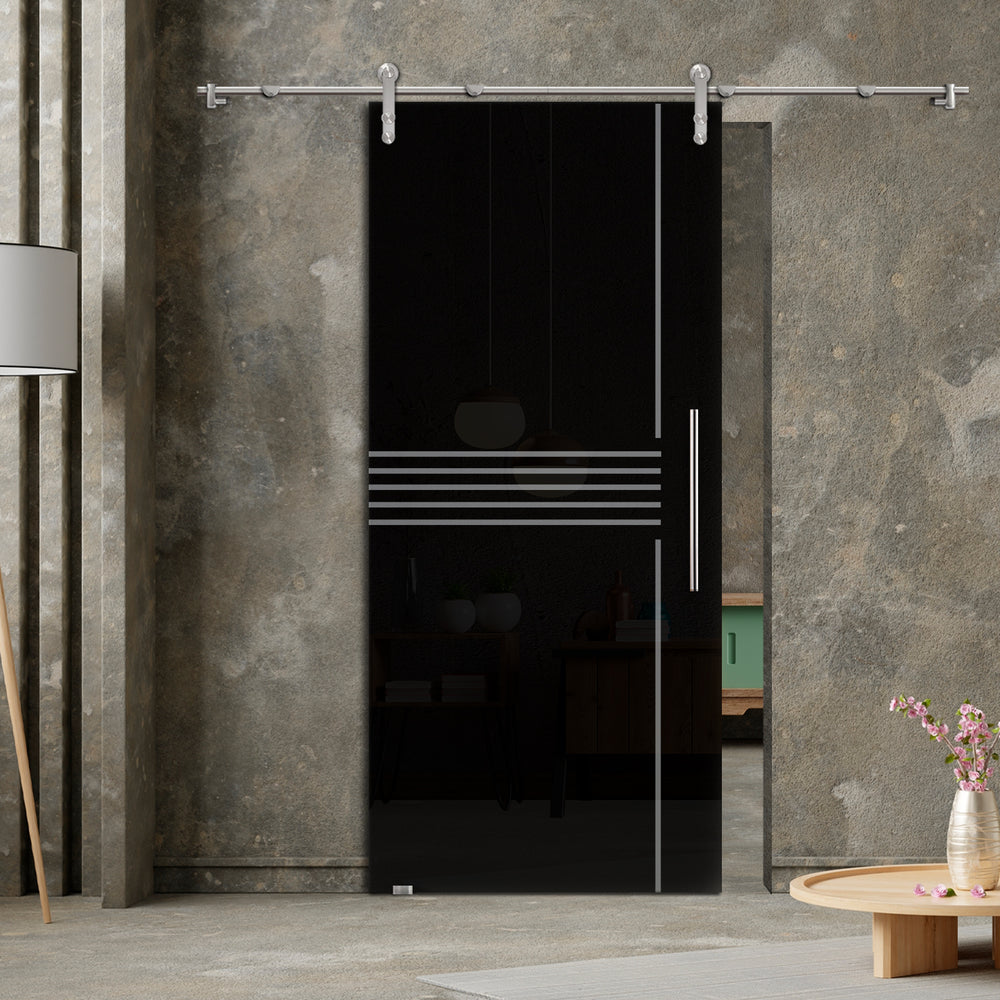 47" x 84" (Ready to Ship) Black Lacquered Sliding Glass Barn Door | Black | ++Liquidation Sale++ - DoorDiscounter