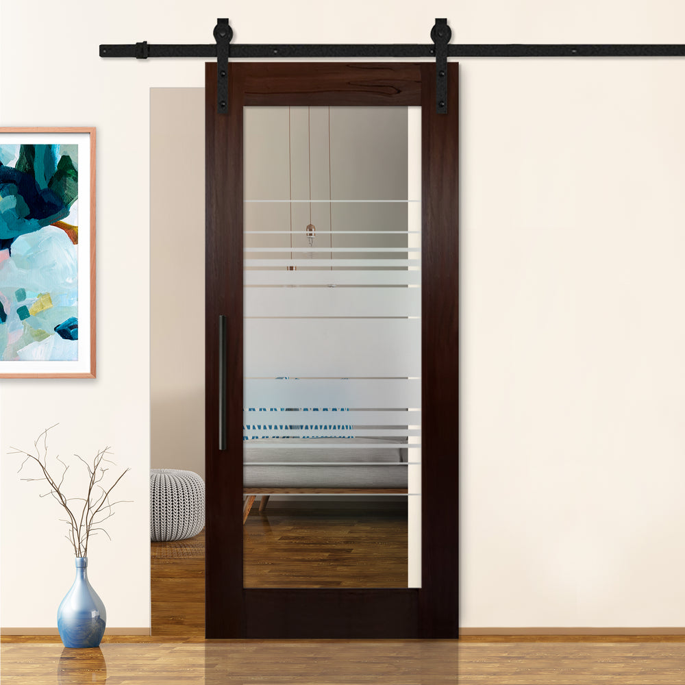 Sliding Barn Door with Frosted Design SBDF - 2396 - DoorDiscounter