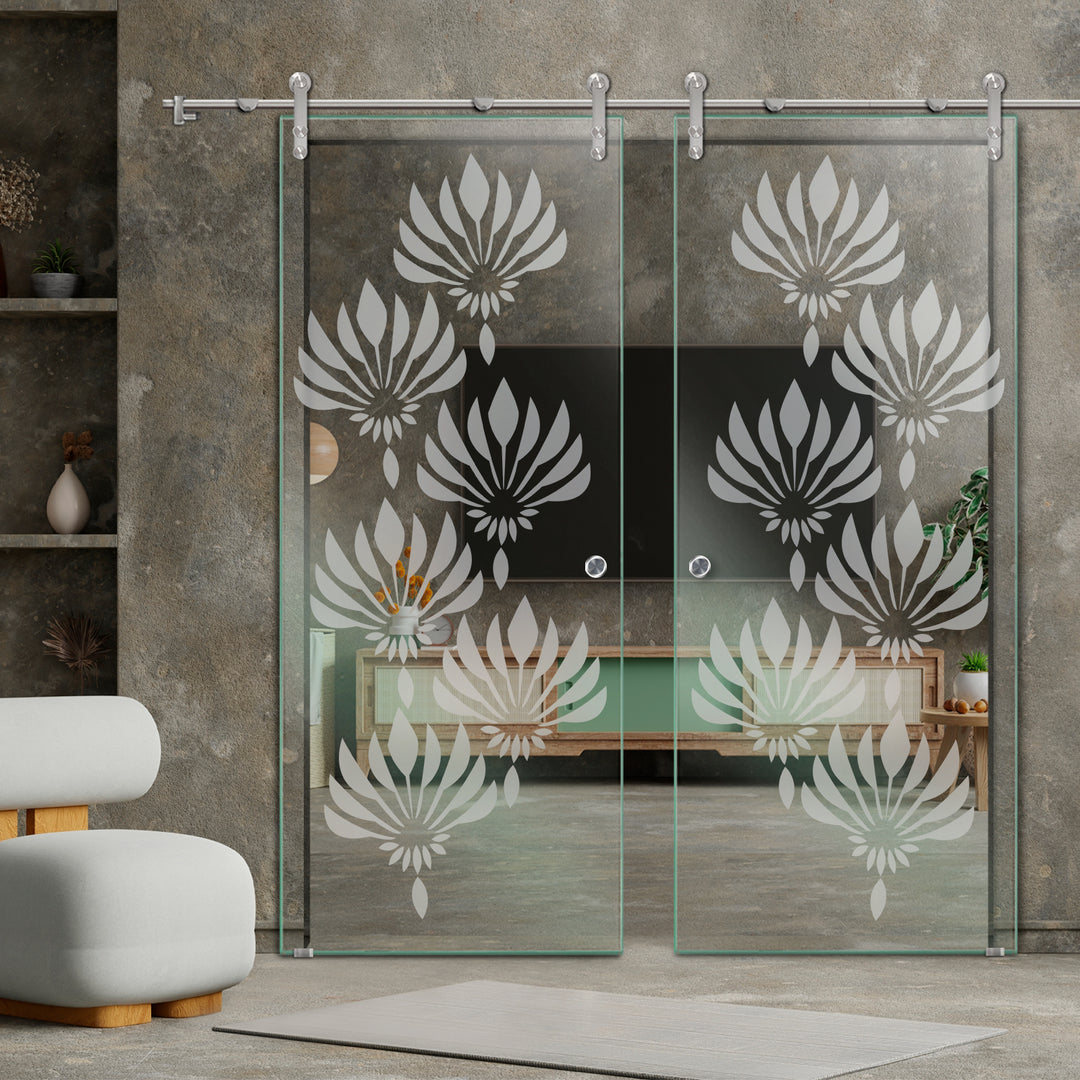 DOUBLE GLASS SLIDING BARN DOOR WITH DESIGN V1000 DSBD - 1678 - DoorDiscounter
