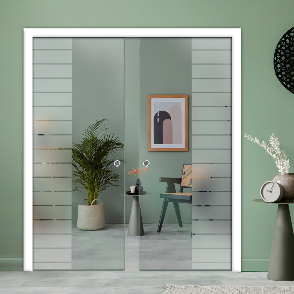 DOUBLE SLIDING POCKET GLASS DOOR WITH TRACK SYSTEM DPTS - 2603 - DoorDiscounter