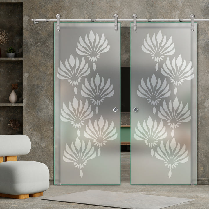 DOUBLE GLASS SLIDING BARN DOOR WITH DESIGN V1000 DSBD - 1678 - DoorDiscounter